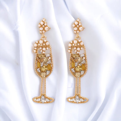 Champagne Earrings - Wine Glass, Gold Champagne, Champagne Bottle, Wine Earrings, Wine Jewelry, Poppin Bottles, Wine Accessories