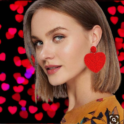 Heartfelt Dangles: Choose Your Vibe with Red or Black Beaded Heart Earrings!