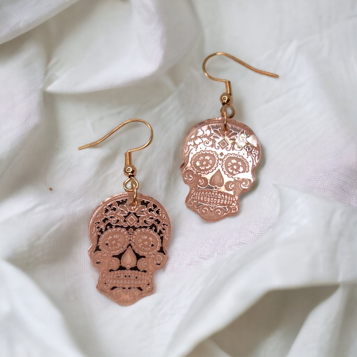 Metallic Skull Earrings - Halloween Earrings, Skeleton Earrings, Halloween Skull, Halloween Earrings, Sugar Skull, Trick or Treat - Rhythms of Grace Creative
