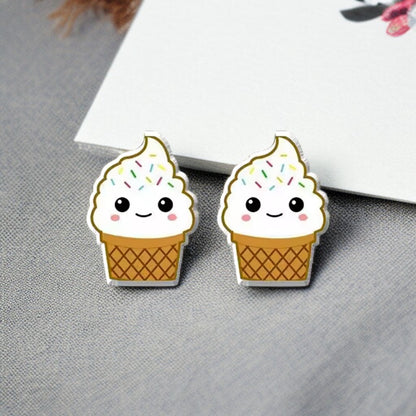 Scoop Up the Fun: Adorable Vanilla Ice Cream Cone Stud Earrings!