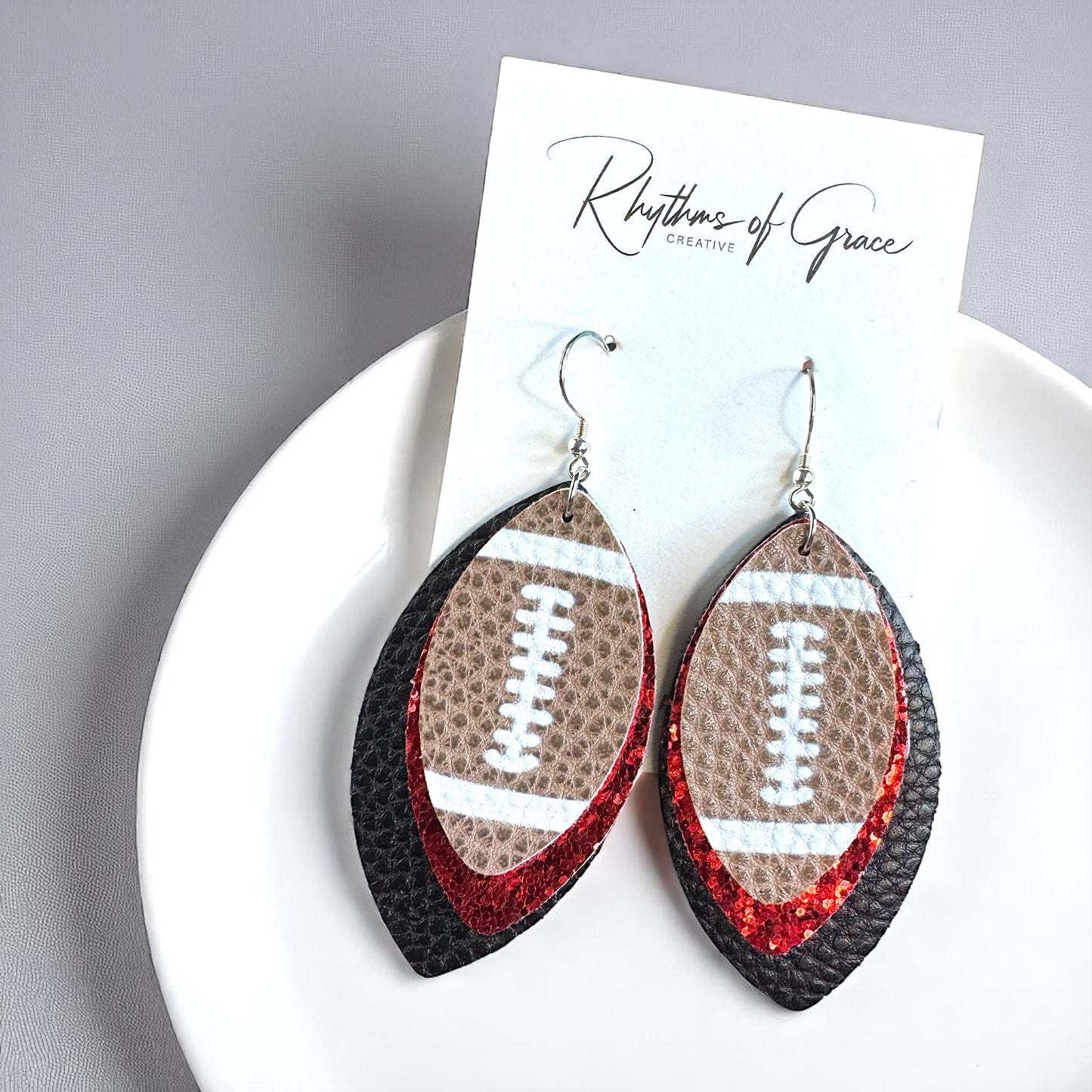 Game Day Glam: Black and Red Football Earrings for the Ultimate Fan!