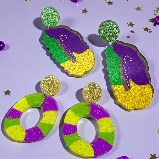 Sweeten Your Mardi Gras: Whimsical King Cake Dangle Earrings!