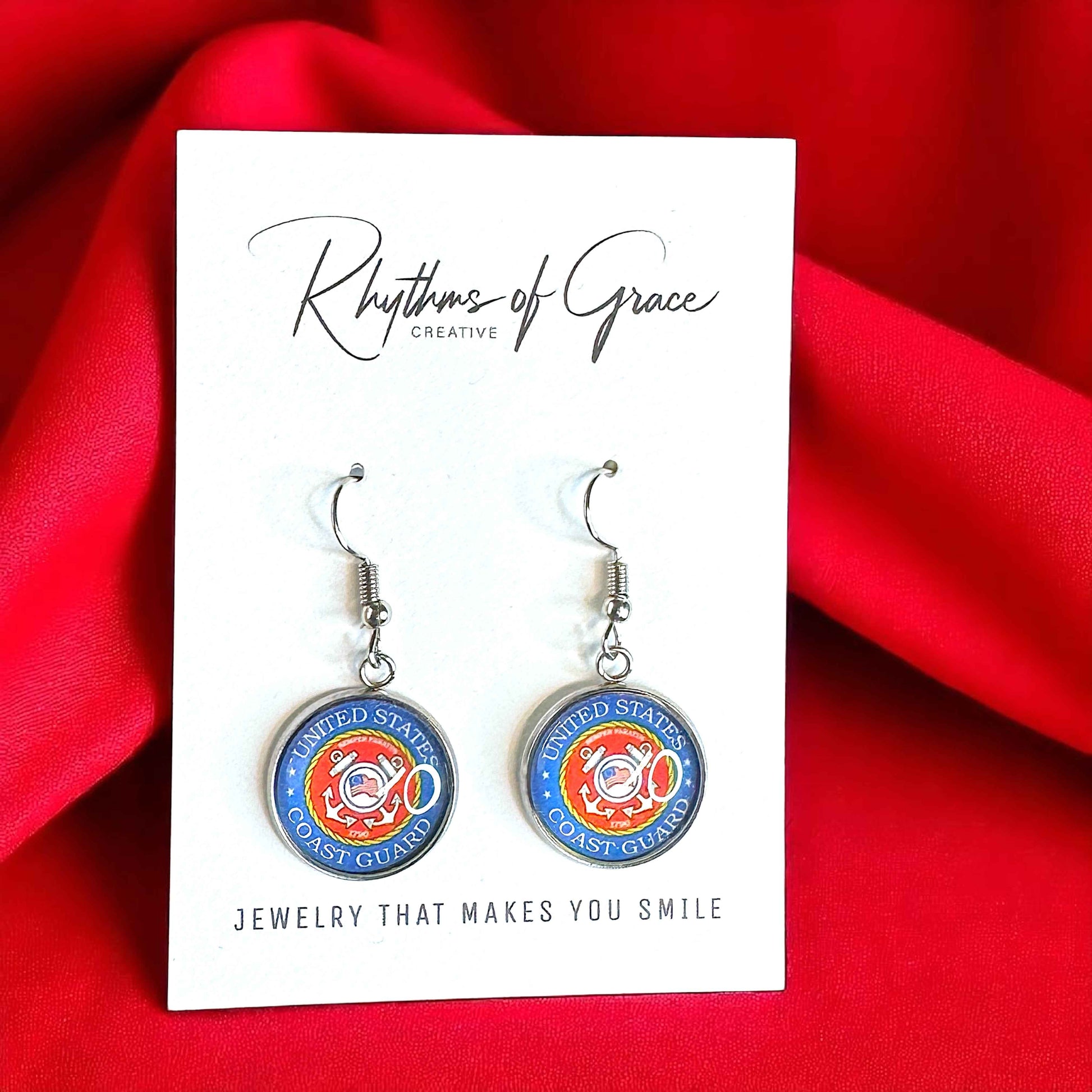 Military Mom Marvels: National Guard/Coast Guard Cabochon Dangle Earrings!