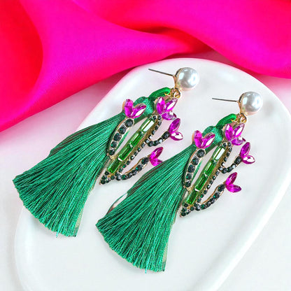 Sparkle in the Desert – Rhinestone Cactus Tassel Earrings 🌵