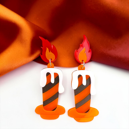 Halloween Candle Earrings - Handmade Acrylic Earrings with Stainless Steel Posts