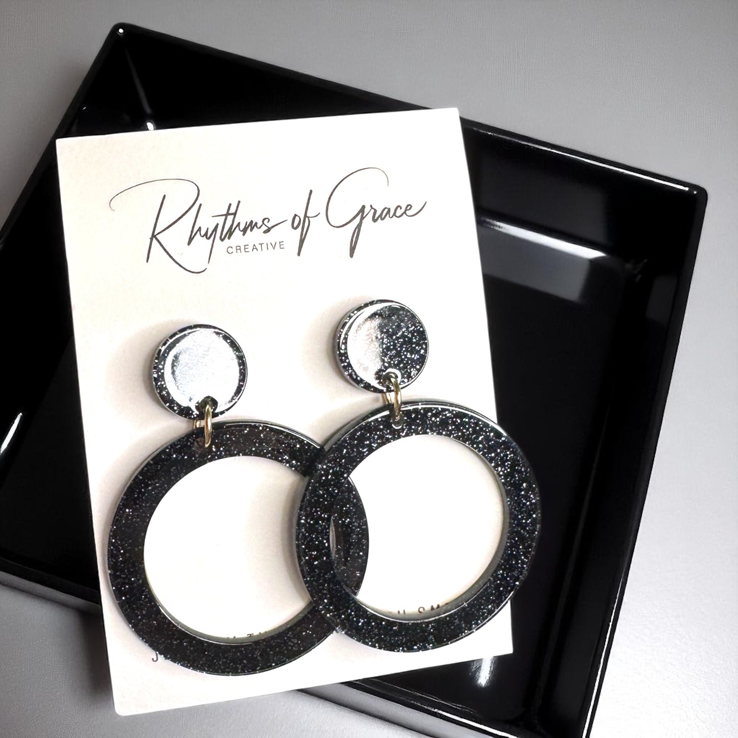Sparkle & Shine with Handmade Black Glitter Round Dangle Earrings ✨