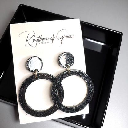Sparkle & Shine with Handmade Black Glitter Round Dangle Earrings ✨
