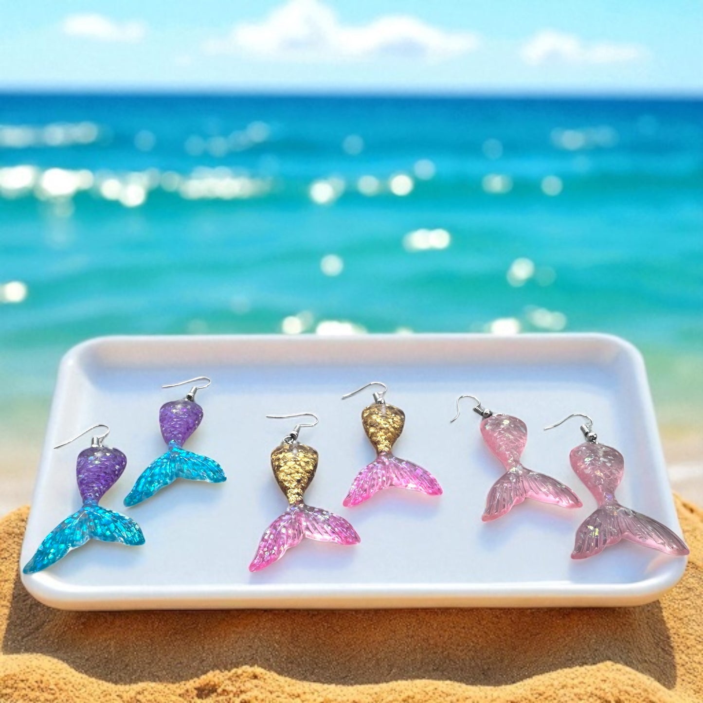 Mermaid Tail Magic – Glittery Earrings in 3 Splashy Colors! ✨