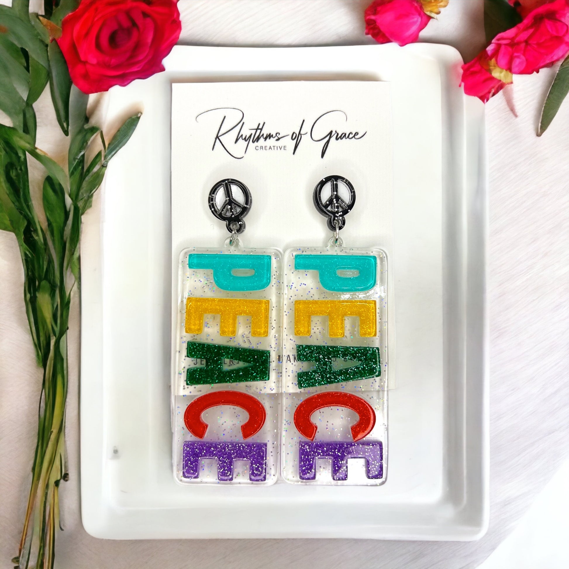 Vibrant Peace Dangle Earrings: Colorful Unity for Your Style! - Rhythms of Grace Creative