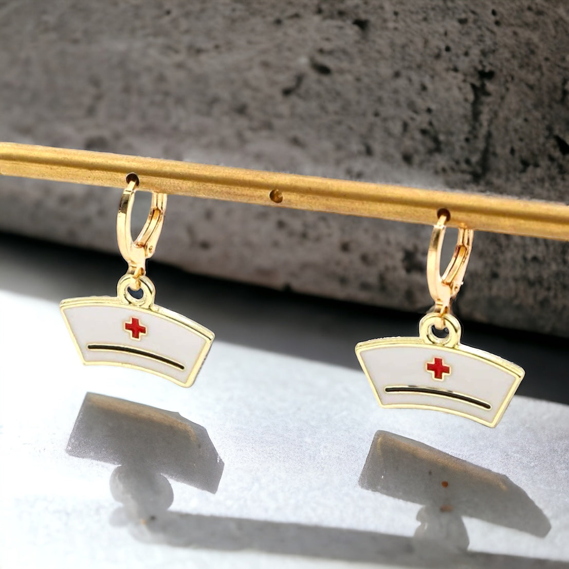 Saint Nurse Hat Hoop Earrings - Celebrate Healthcare Heroes with Dainty Jewelry!