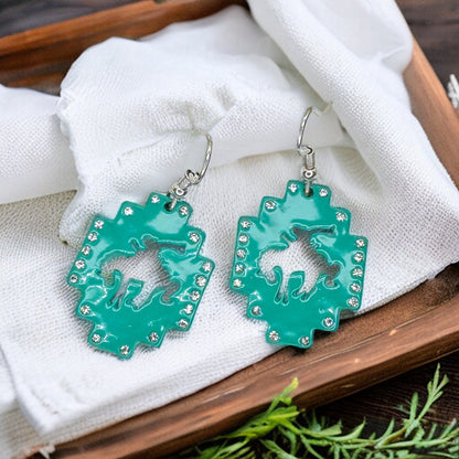 Rustic Western Dangle Earrings - Turquoise Stainless Steel & Acrylic Jewelry