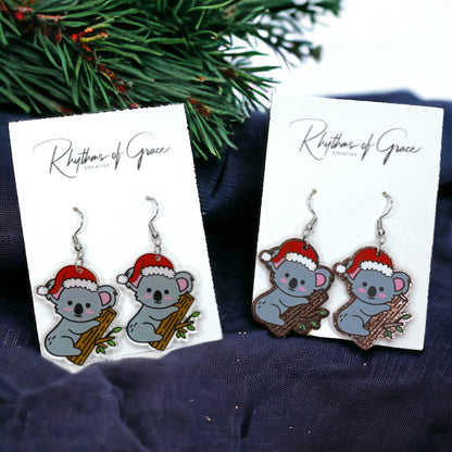 Festive Fun: Adorable Koala Santa Earrings to Brighten Your Holidays! Christmas