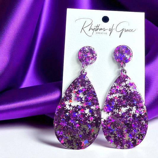 Dazzle and Shine with Sparkly Purple Star Drop Earrings! 🌟💜