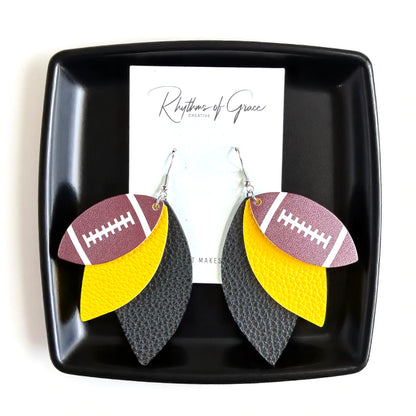 Chic Fan Flair: Black and Gold Football Earrings Perfect for Game Day Glam!