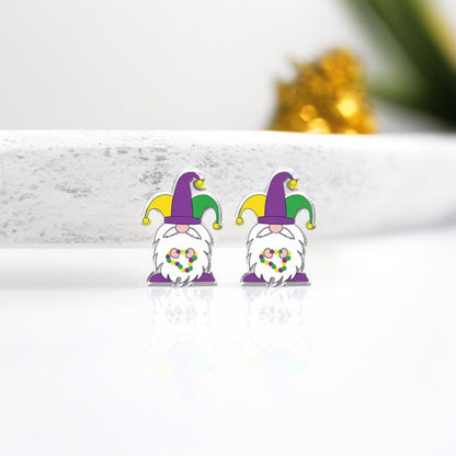 Celebrate Mardi Gras in Style with Gnome Stud Earrings!