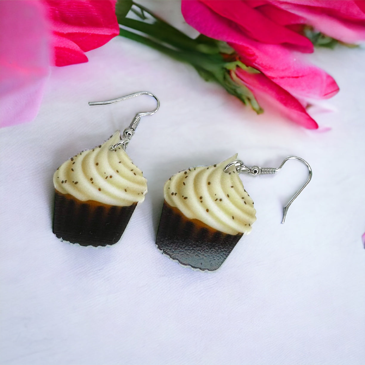 Cupcake Earrings - Birthday Earrings, Handmade Jewelry, Cupcake Jewelry, Food Earrings, Cake Earrings, Pastry Chef