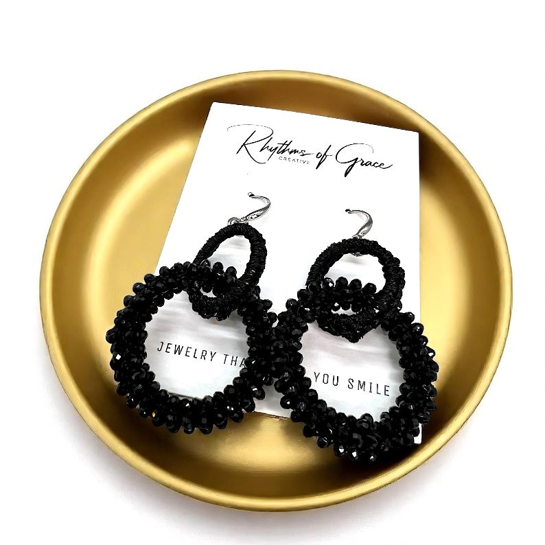 Sparkle and Shine: Stunning Black Beaded Dangle Earrings