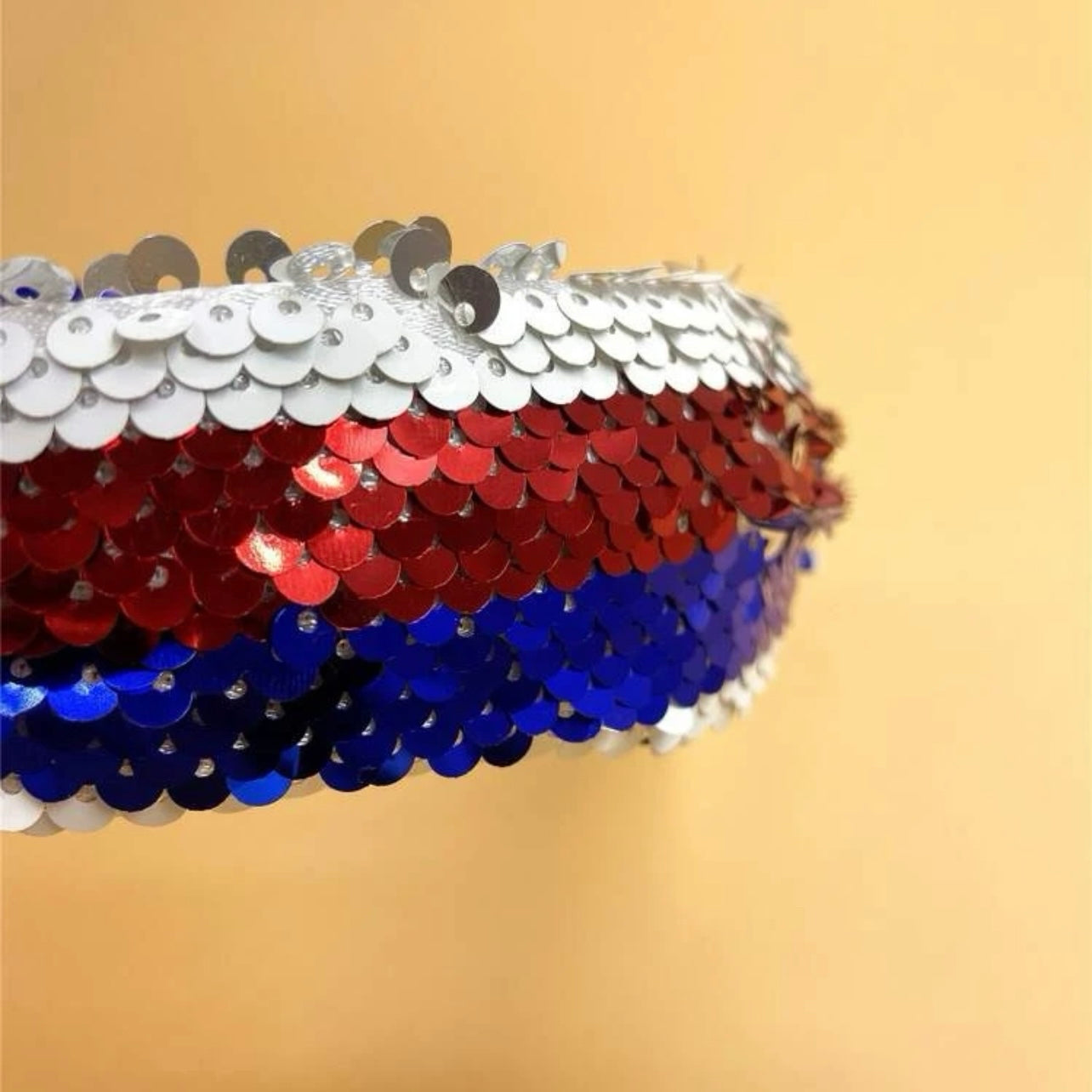 Sequined Patriotic Headband - Handmade Headpiece, Red White and Blue, Stars and Stripes, Military Mom