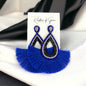 Blue and Black Earrings - Blue Accessories, Rhinestone Earrings, Blue and White Rhinestones, Fringe Earrings - Rhythms of Grace Creative