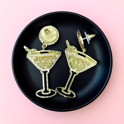 Sparkling Emerald & Pink Martini Dangle Earrings - Glamorous Statement Jewelry