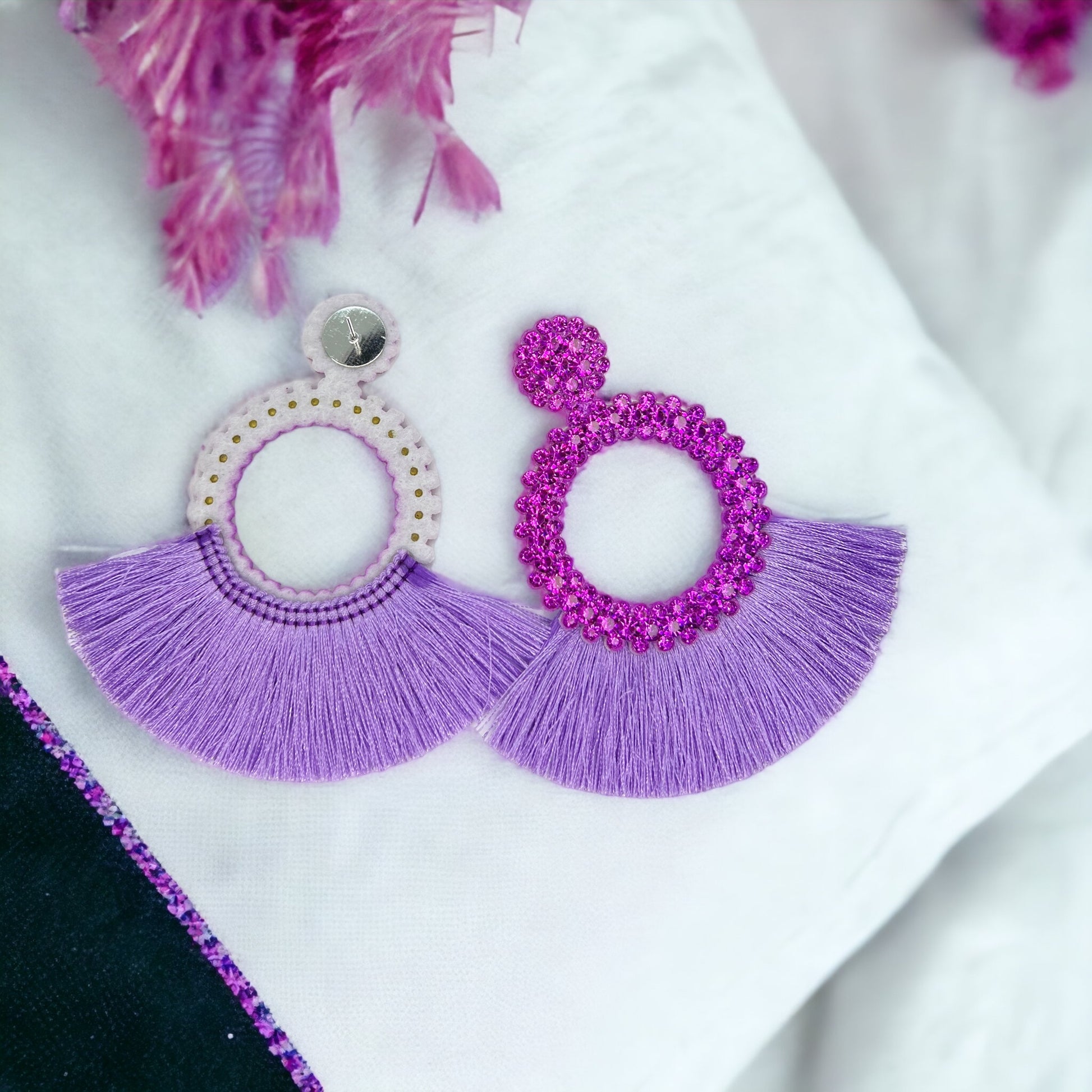 Purple Tassel Earrings - Purple Rhinestones, Rhinestone Accessories, Purple Earrings, Lavender Earrings; Purple Accessories - Rhythms of Grace Creative