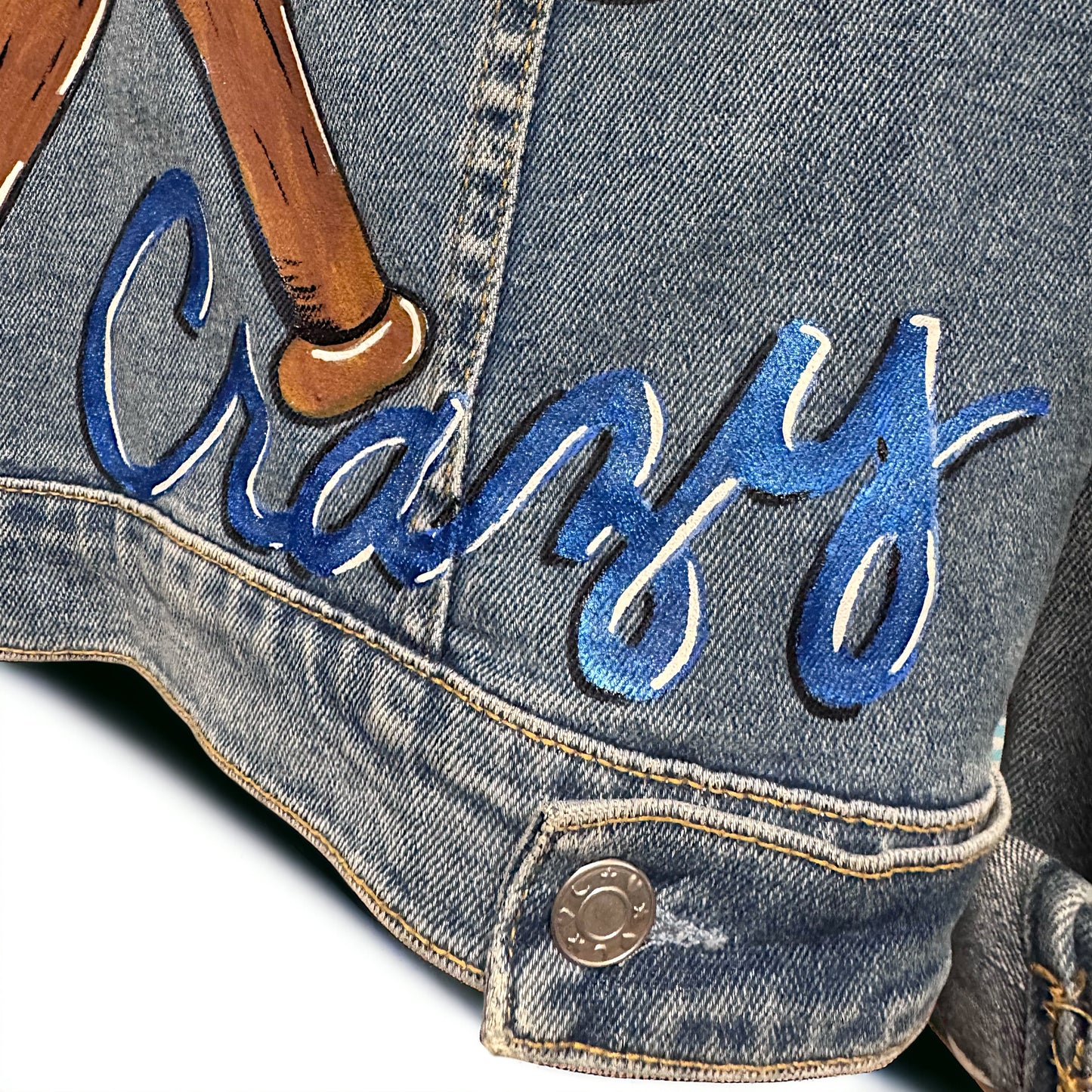 Pitches Be Crazy! Unique Hand-Painted Baseball Jean Jacket ⚾️