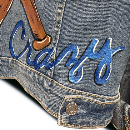 Pitches Be Crazy! Unique Hand-Painted Baseball Jean Jacket ⚾️