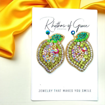 Zesty Lemon Rhinestone Earrings - Sparkle with Sunshine! 🍋