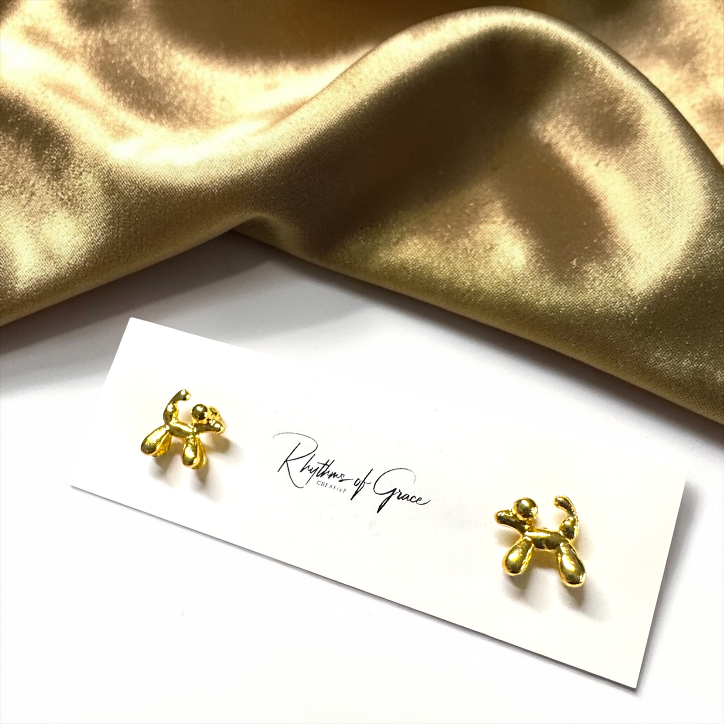Gold Balloon Dog Stud Earrings | Tiny Dainty Mardi Gras Jewelry | Minimalist Gold Animal Earrings | Lightweight Studs for Kids & Adults