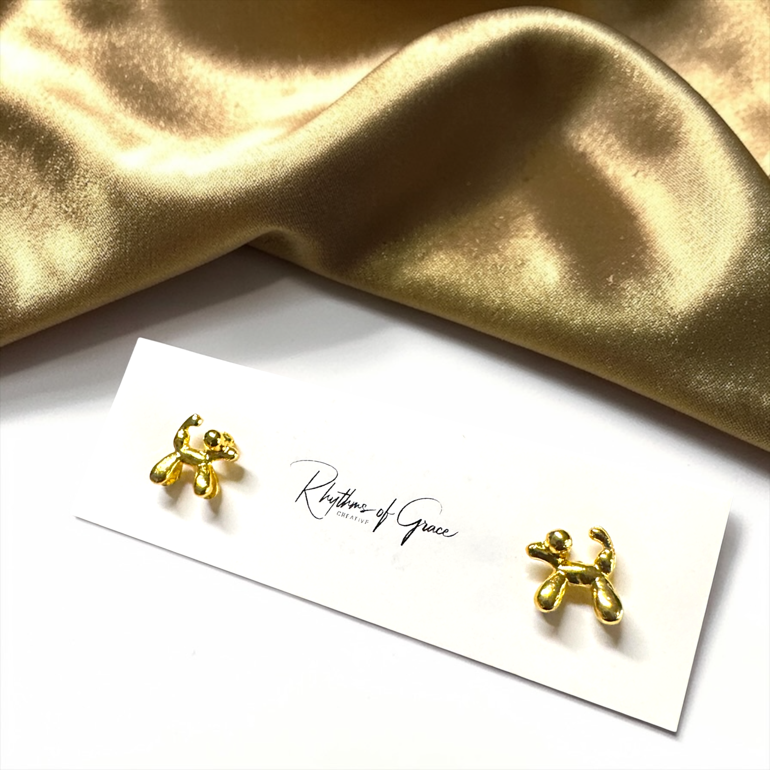 Gold Balloon Dog Stud Earrings | Tiny Dainty Mardi Gras Jewelry | Minimalist Gold Animal Earrings | Lightweight Studs for Kids & Adults