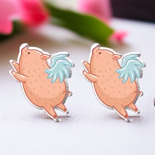 Soar with Style: Adorable Flying Pig Stud Earrings!