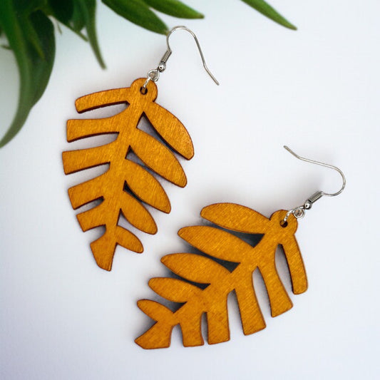 Boho Chic Wooden Leaf Earrings - Handmade Elegance!🌿 - Rhythms of Grace Creative