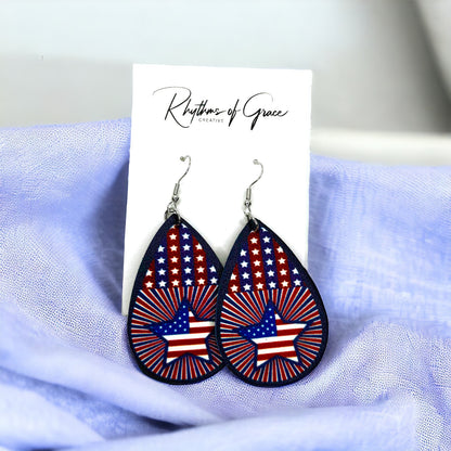 Patriotic Red, White, and Blue Teardrop Dangle Earrings – 4 Unique Styles