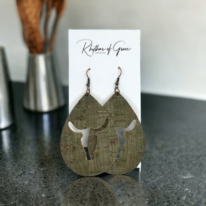 Western Teardrop Dangle Earrings with Bullhead Cutout - Rustic Charm