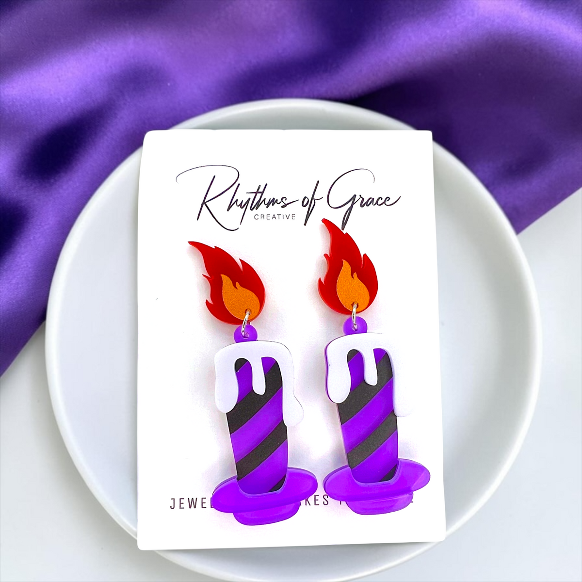 Halloween Candle Earrings - Handmade Acrylic Earrings with Stainless Steel Posts