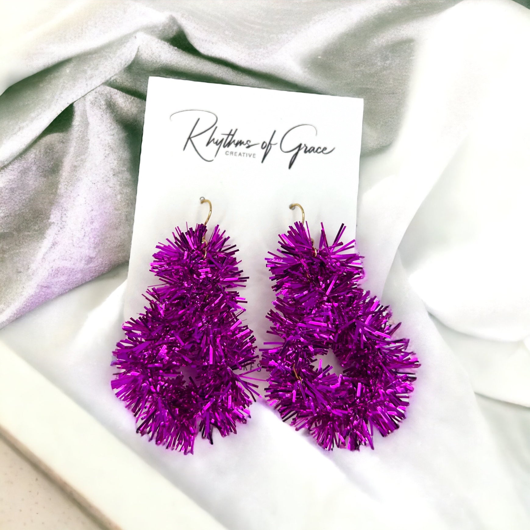 Tinsel Time: Hot Pink Dangle Earrings for Unforgettable Sparkle! - Rhythms of Grace Creative