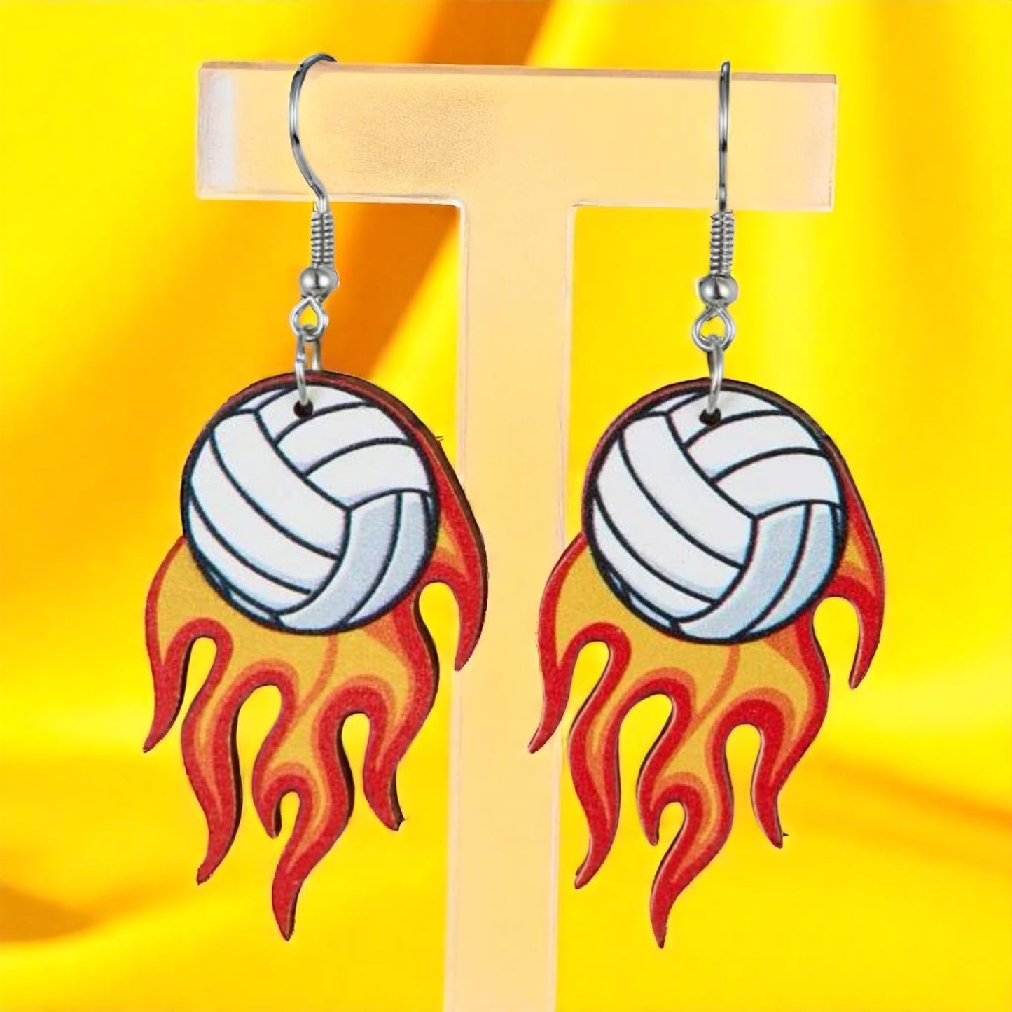 Score Big Style with Flaming Volleyball Dangle Earrings!