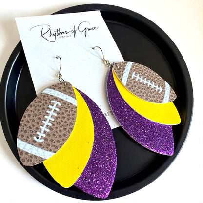 Touchdown Chic: LSU Tigers Double Color Football Earrings!
