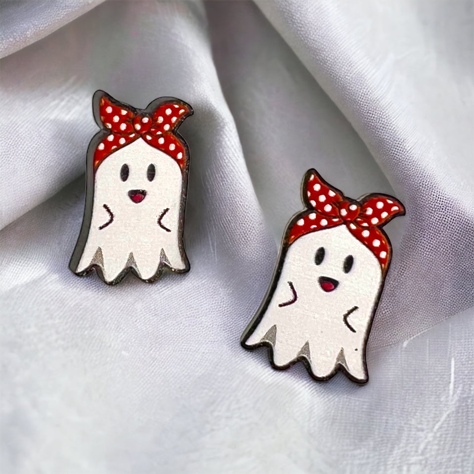 Ghost Stud Earrings - Halloween Jewelry, Halloween Studs, Halloween Accessories, Trick or Treat, Ghost Earrings, Cute Ghost - Rhythms of Grace Creative
