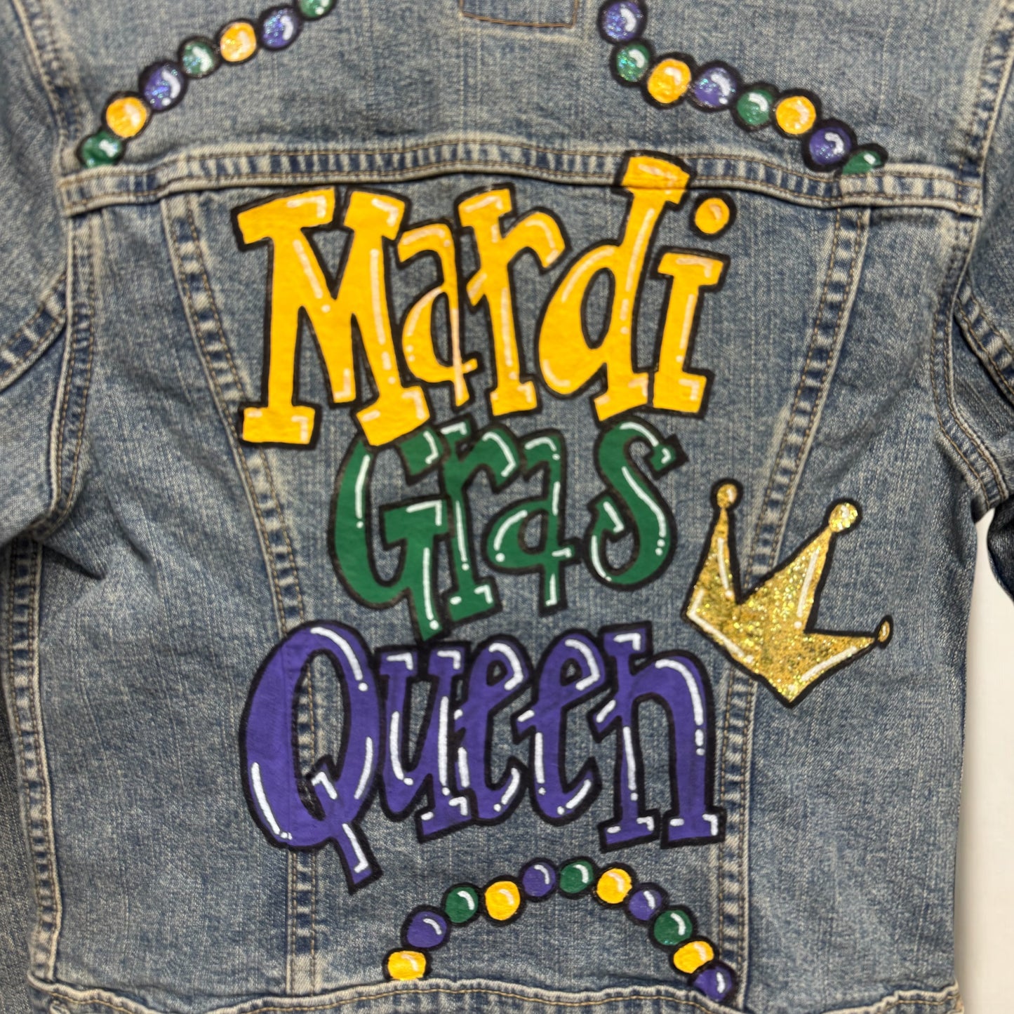 Hand Painted Jean Jacket: “Mardi Gras Queen”