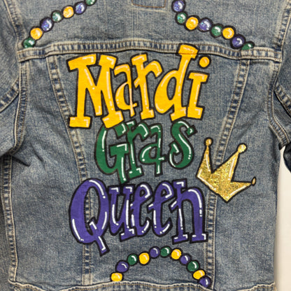 Hand Painted Jean Jacket: “Mardi Gras Queen”