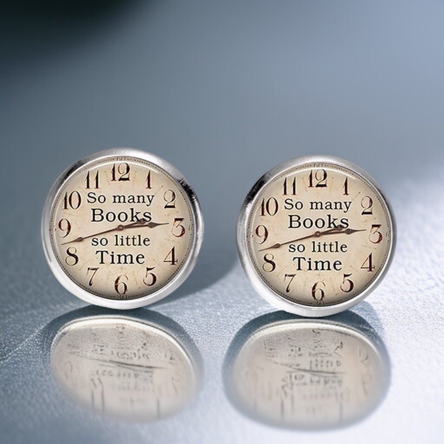 Ticking Away: ‘So Many Books, So Little Time’ Clock Stud Earrings!