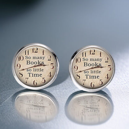 Ticking Away: ‘So Many Books, So Little Time’ Clock Stud Earrings!
