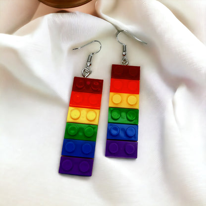Colorful Love: Rainbow Block Dangle Earrings for Proud Hearts!