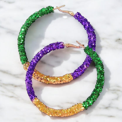 Sparkle & Celebrate: Mardi Gras Glitter Hoops for Your Festive Flair!
