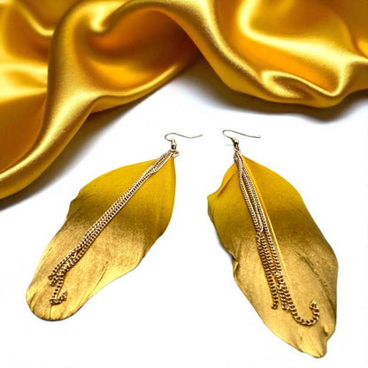 Gold Dipped Feather Earrings: Dance Into the Festivity!