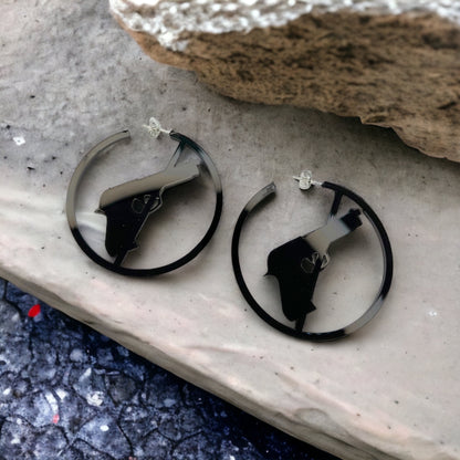 Gun Law Earrings - Black Hoops, Gun Free Zone, Black Earrings, Hoop Earrings, Gun Free - Rhythms of Grace Creative
