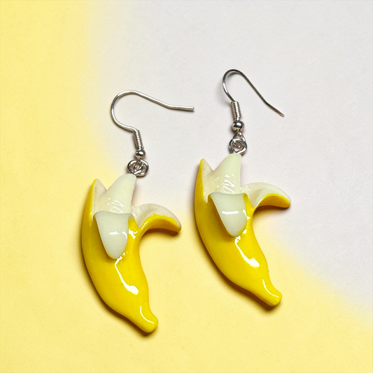 Peeled Banana Dangle Earrings | Savannah Bananas Inspired Jewelry | Fun Acrylic Statement Earrings | Lightweight Fruit Earrings