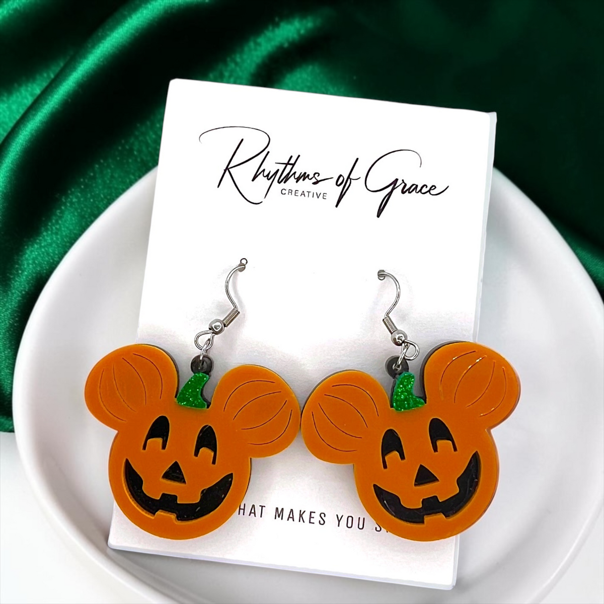 Mouse Pumpkin Earrings - Mouse Ears, Halloween Accessories , Halloween Earrings, Not So Scary Halloween, Pumpkin Earrings