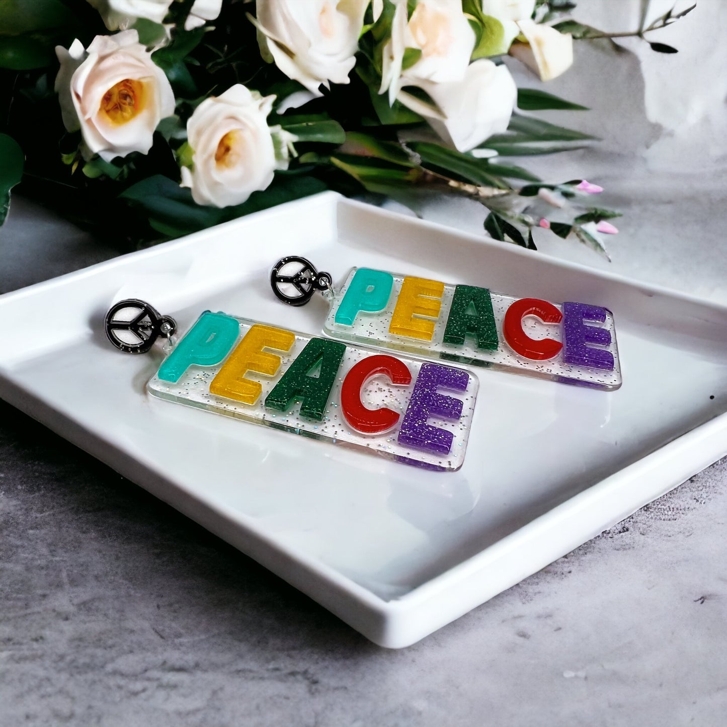 Vibrant Peace Dangle Earrings: Colorful Unity for Your Style! - Rhythms of Grace Creative